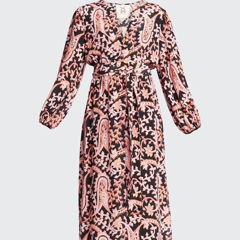 FIGUE Paisley-Print Belted Silk Maxi Dress